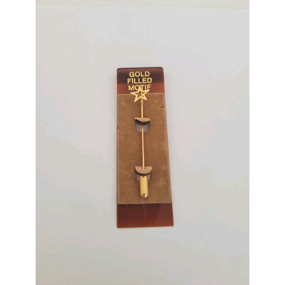Gold Filled Motif Star Stick Pin Brooch Gold Tone Original Card Celestial‎